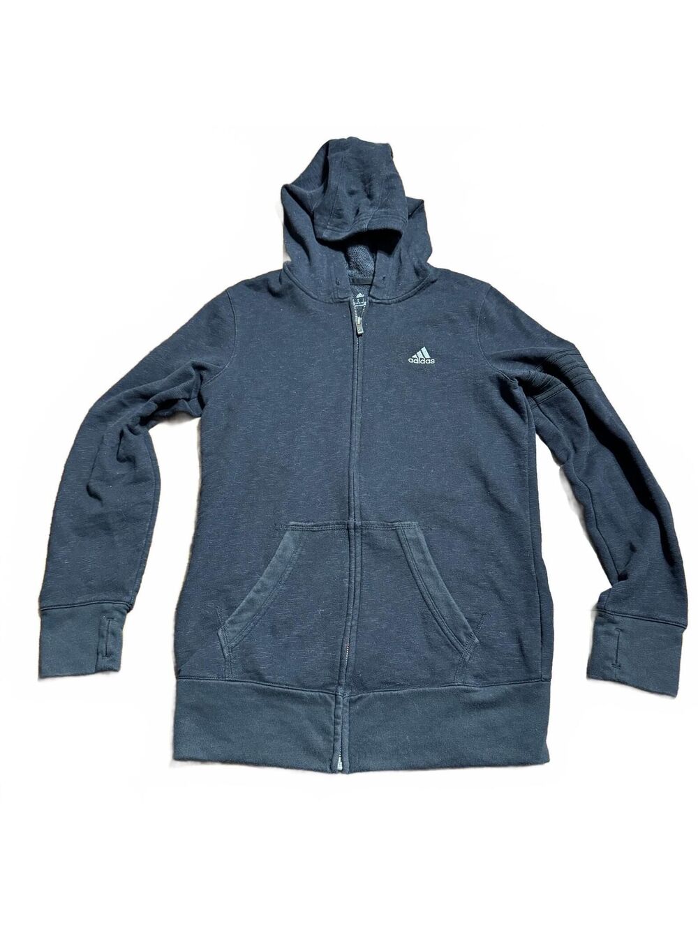 Adidas Womens Hoodie Full Zip S Black AI9865 Thumbholes Athletic Streetwear